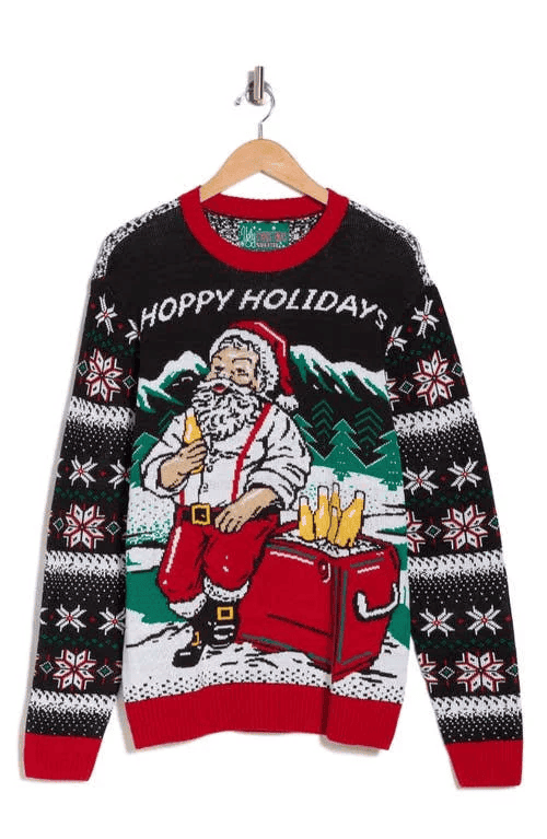Hoppy Cooler Santa Holiday Ugly Christmas Sweater