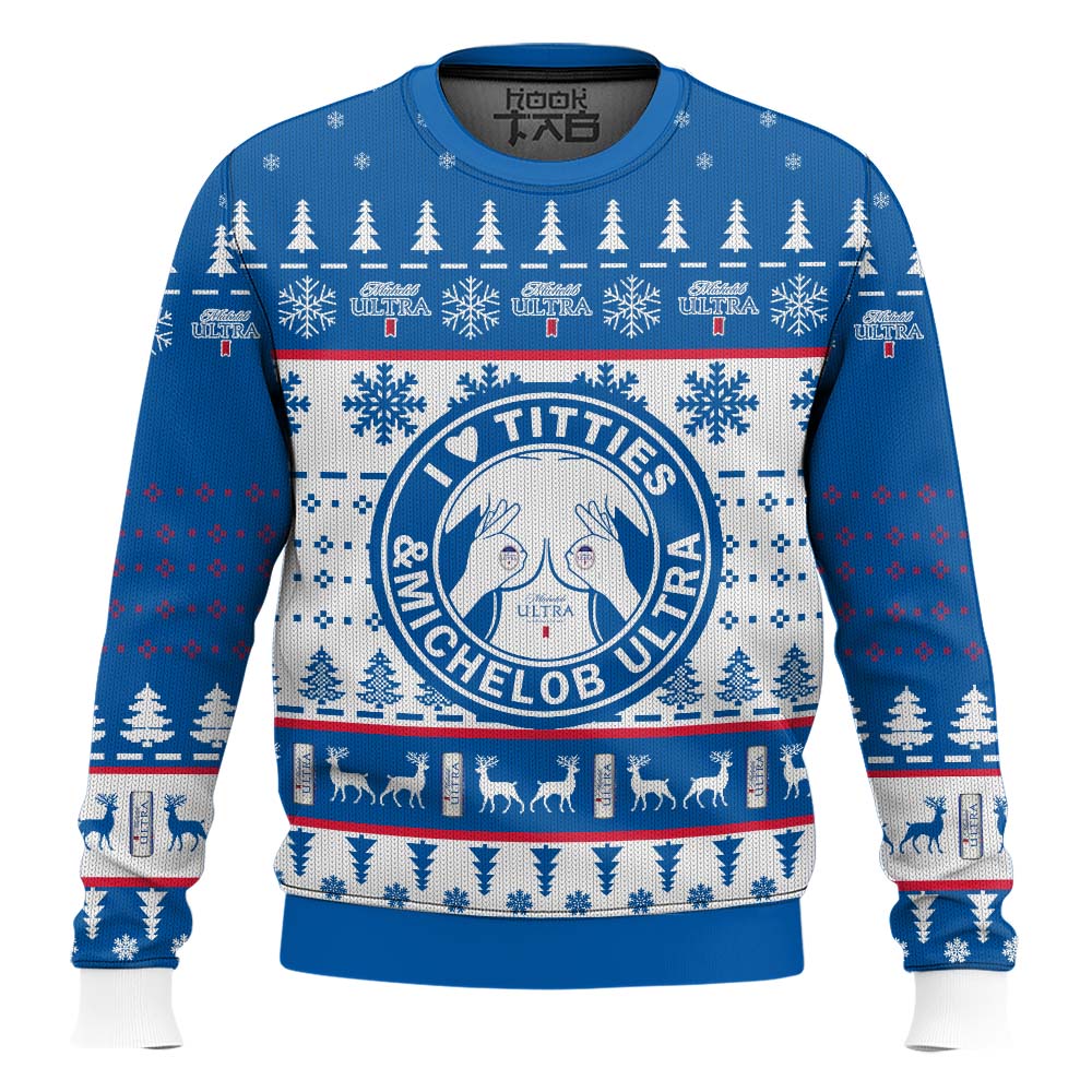 I Love Titties And Michelob Ultra Ugly Christmas Sweater