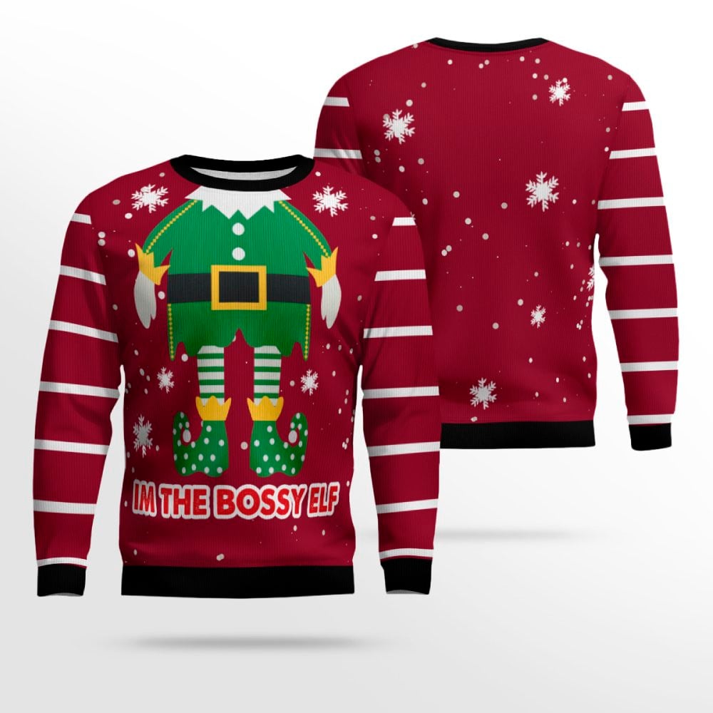Im The Bossy Elf Ugly Christmas Sweater Burgundy