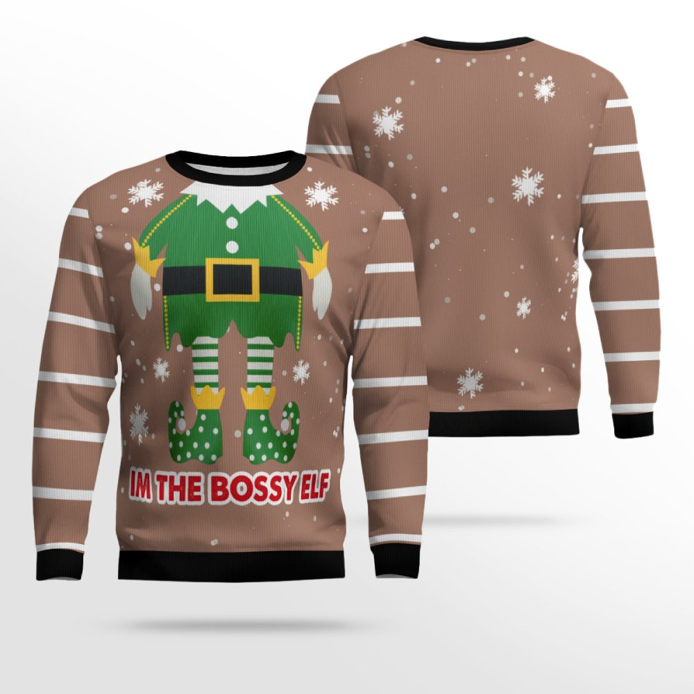 Im The Bossy Elf Ugly Christmas Sweater Mocha Mousse