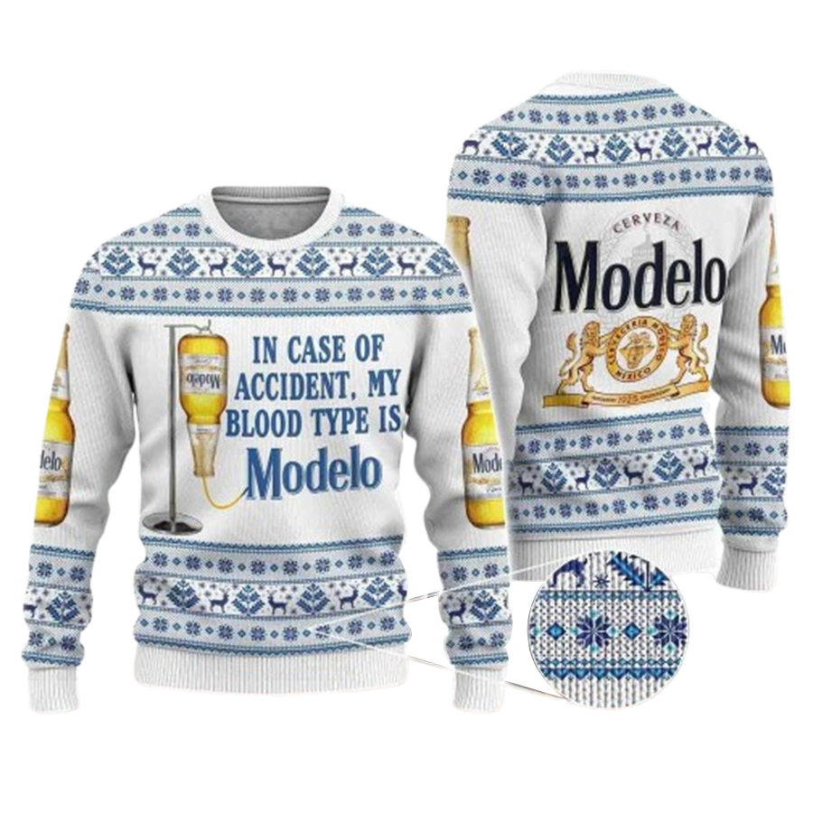 In Of Accident My Blood Type Is Modelo Ugly Christmas Sweater