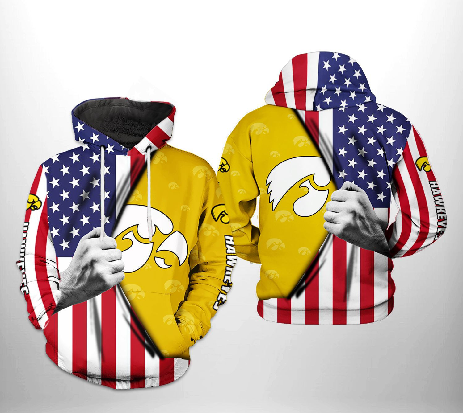 Iowa Hawkeyes NCAA US Flag Hoodie Zip Hoodie Version 1545