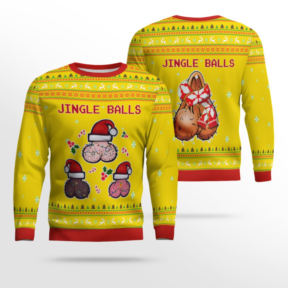 Jingle Balls Funny Ugly Christmas Sweater Golden Yellow