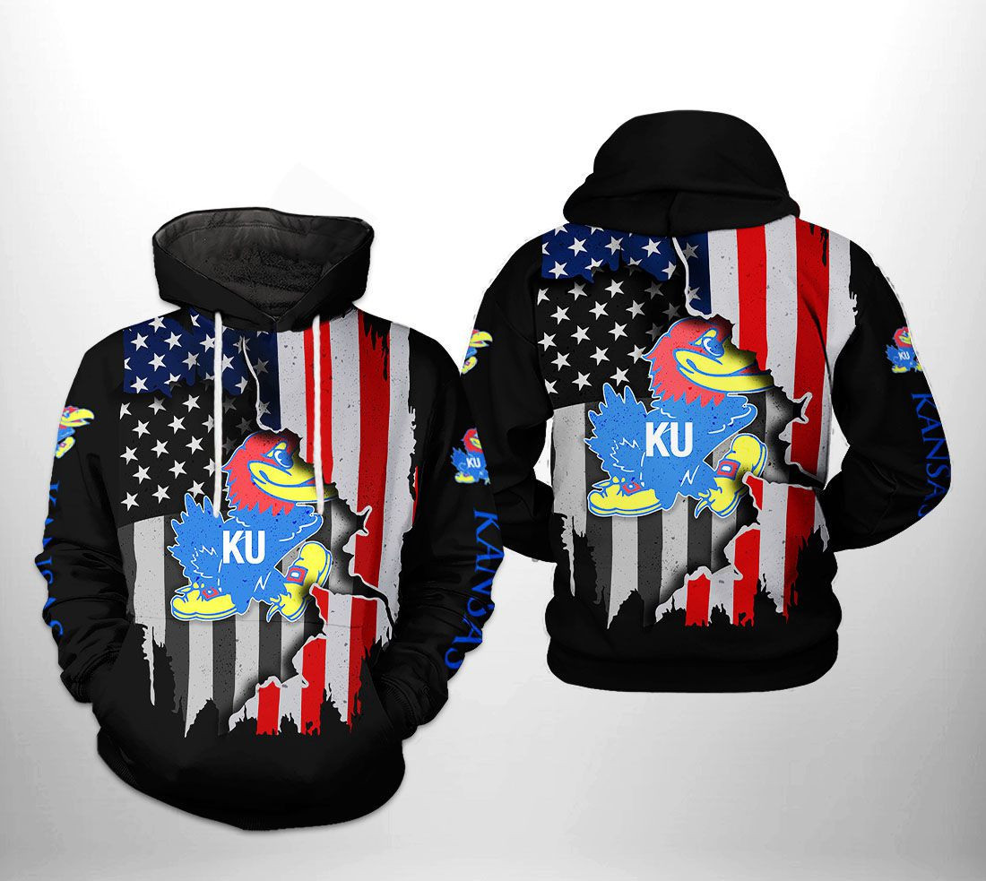 Kansas Jayhawks NCAA US Flag Hoodie Zip Hoodie Version 774
