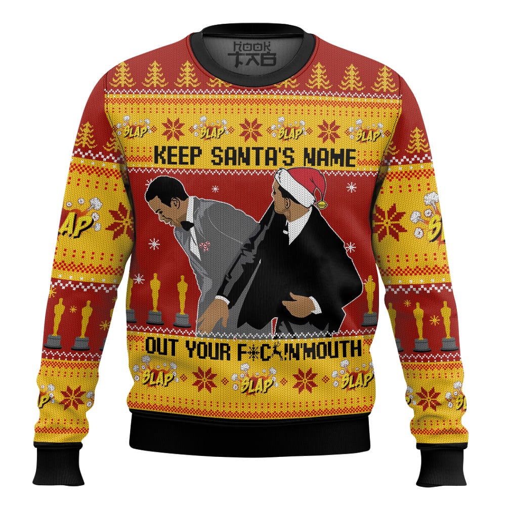 Keep Santas Name Out Your Mouth Smith Slaps Chris Rock Meme Ugly Sweater