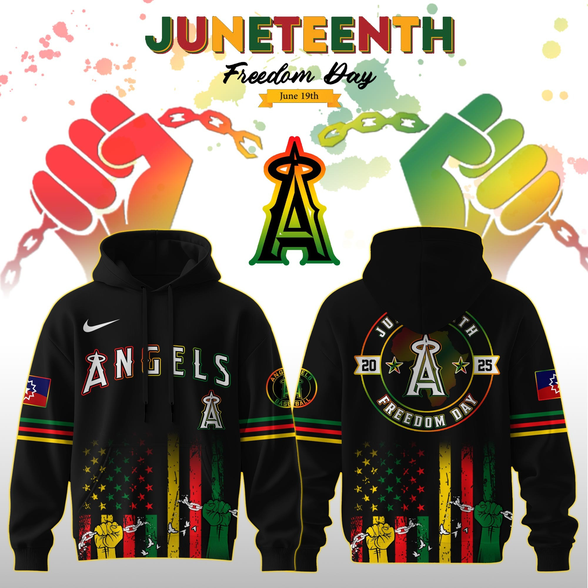 Los Angeles Angels MLB X Juneteenth Day 2025 Hoodie Themed Baseball Fan Merch Best Gifts