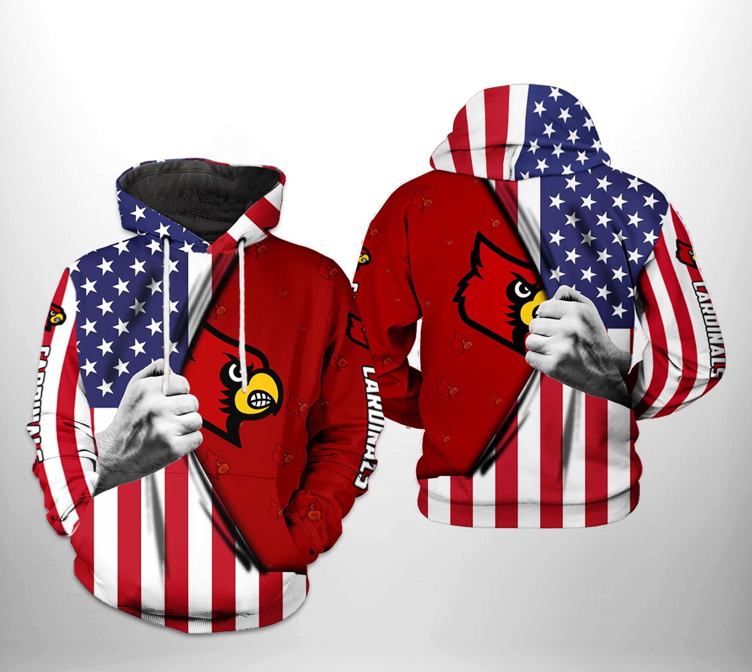 Louisville Cardinals NCAA US Flag Hoodie Zip Hoodie Version 547