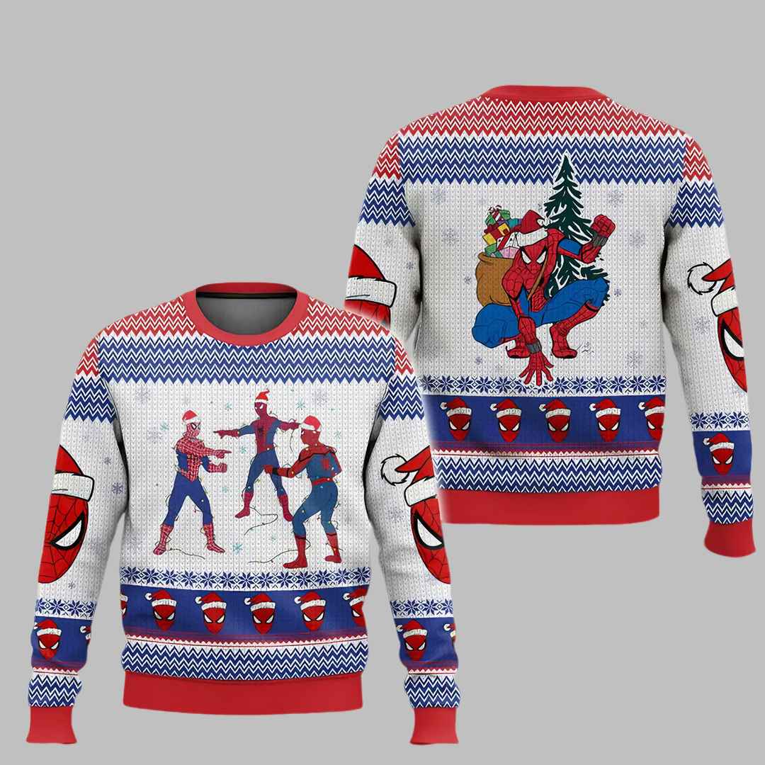 Meme Spiderman Santa Hat Ugly Christmas Sweater