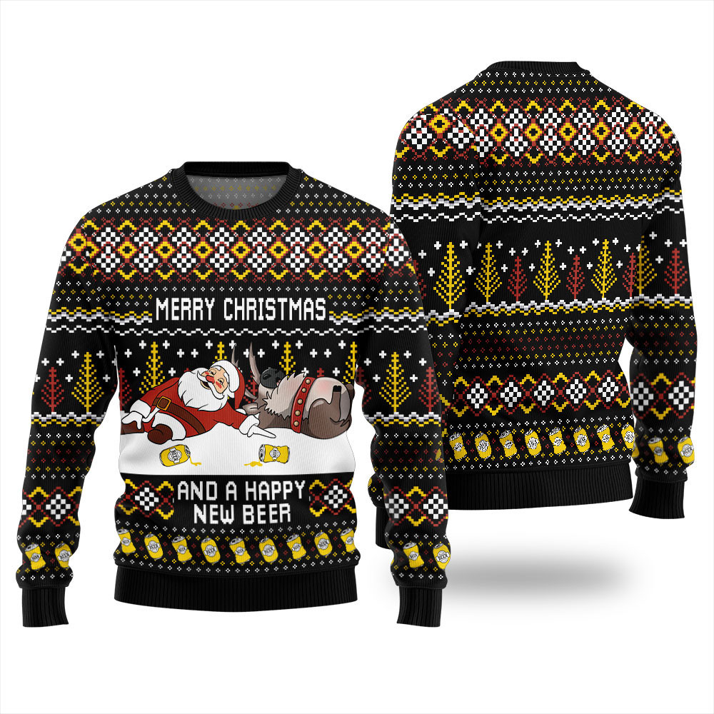 Merry Beermas and a Happy New Beer Ugly Christmas Sweater Black