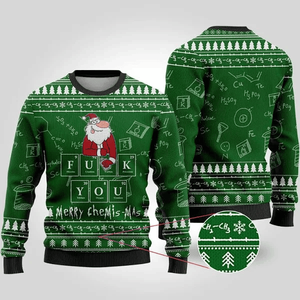 Merry Chemis-mas Science Ugly Christmas Sweater Green