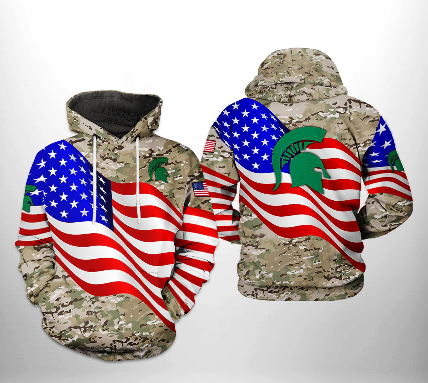 Michigan State Spartans NCAA US Flag Camo Veteran Hoodie