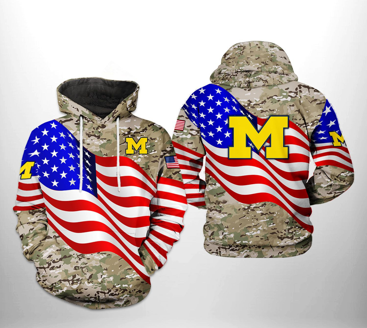 Michigan Wolverines NCAA US Flag Camo Veteran Hoodie Version 1754