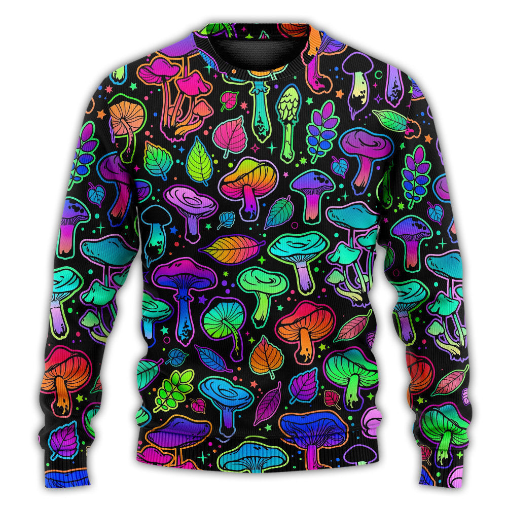Mushroom Neon Colorful Bright With Leaf Ugly Christmas Sweaters