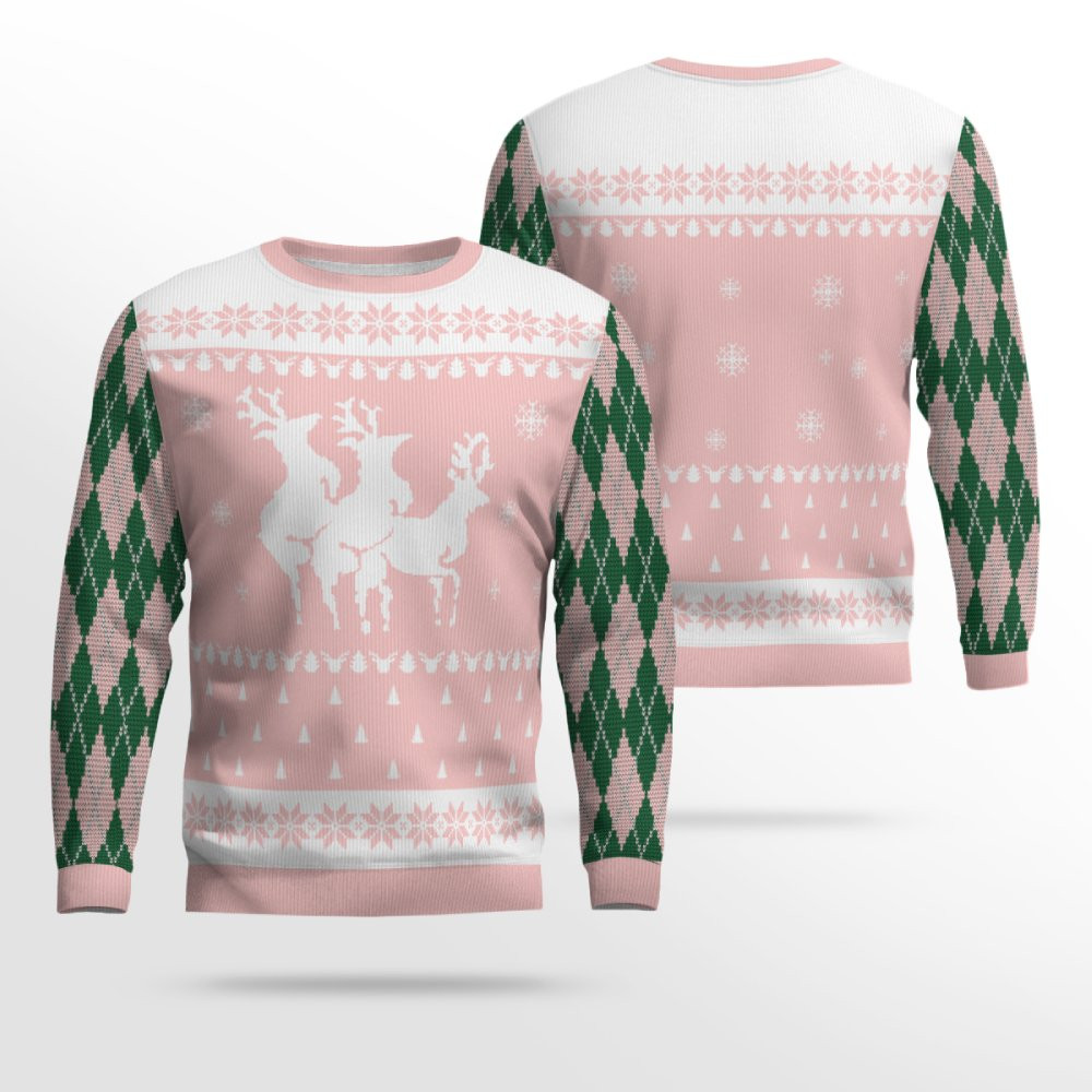 Naughty Reindeer Threesome Ugly Christmas Sweater Powder Pink