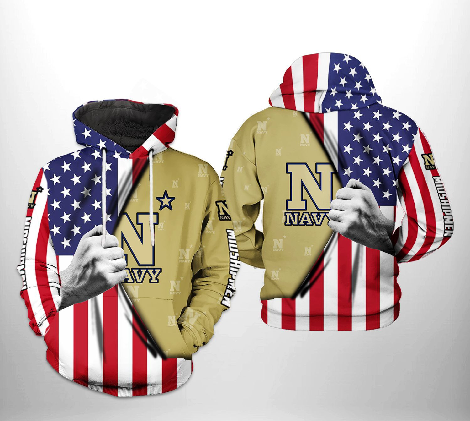 Navy Midshipmen NCAA US Flag Hoodie Zip Hoodie