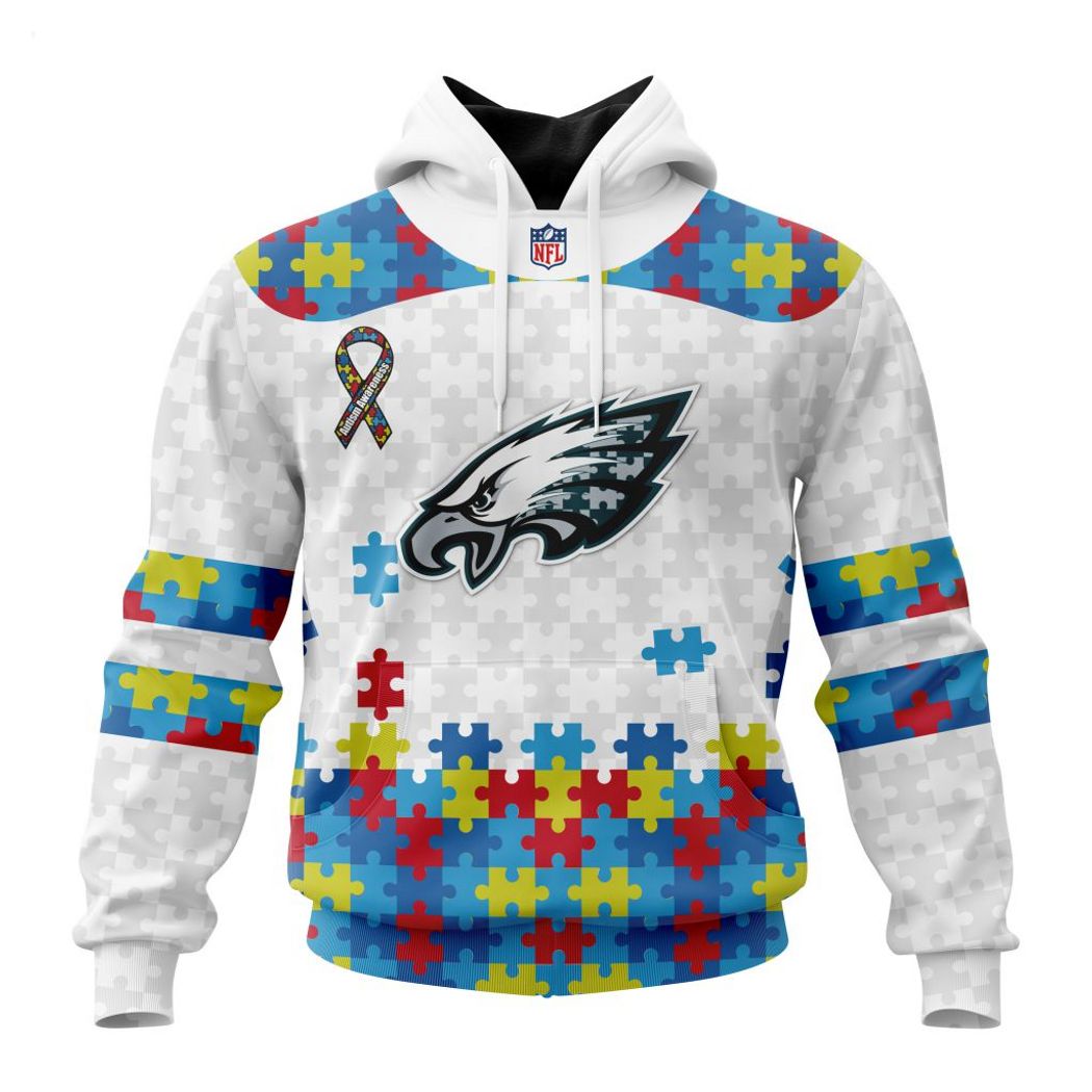 New 2025 Name And Number NFL Philadelphia Eagles Special Autism Awareness Design Custom Hoodie
