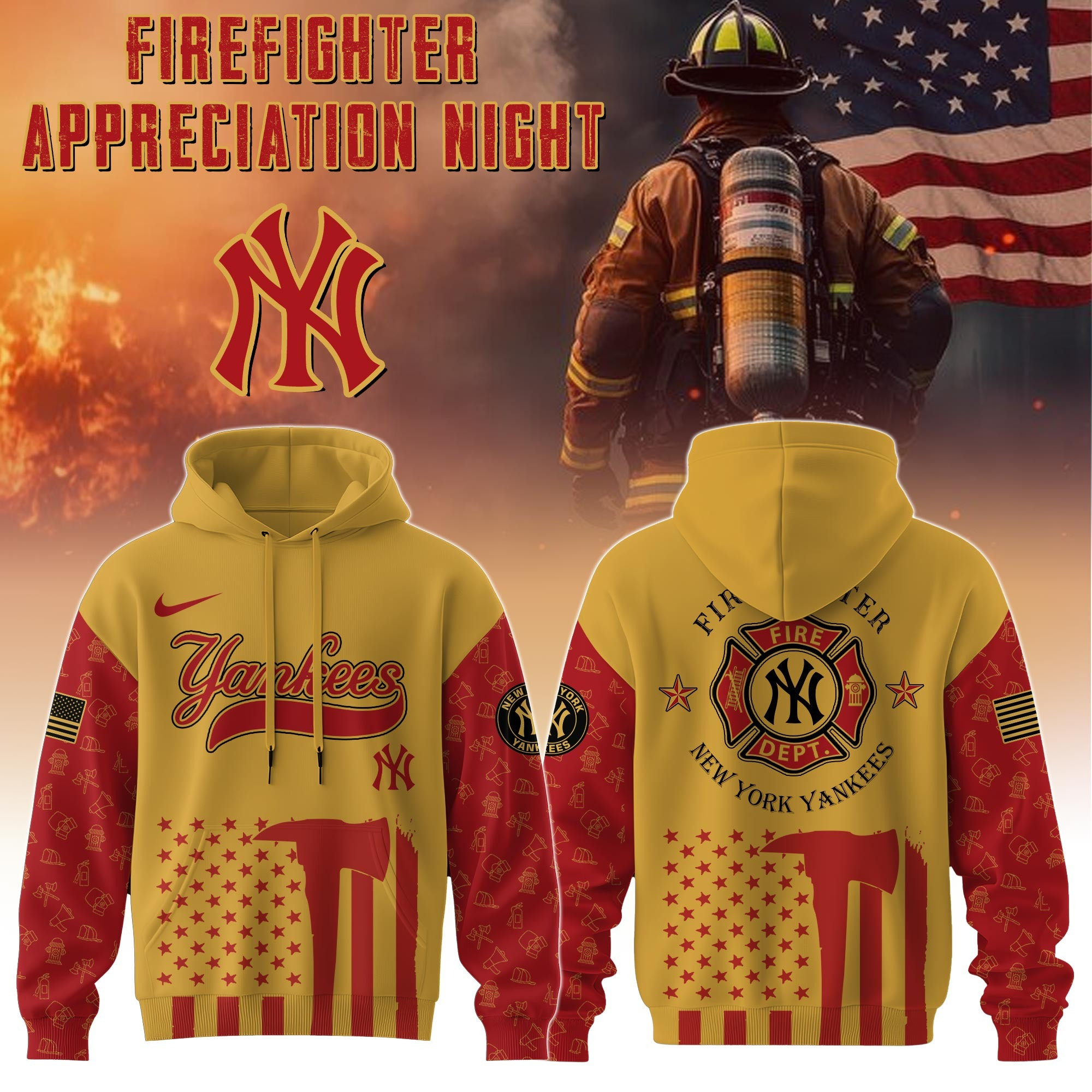 New York Yankees MLB X Firefighter Appreciation Night Hoodie Baseball Fan Gifts For Him