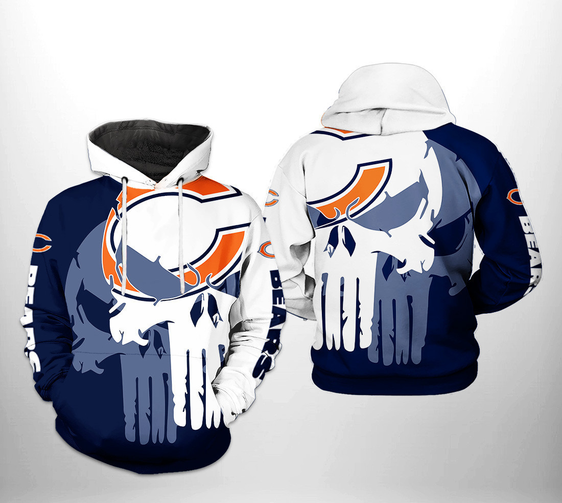 NFL Chicago Bears NFL Team Skull Hoodie Zip Hoodie