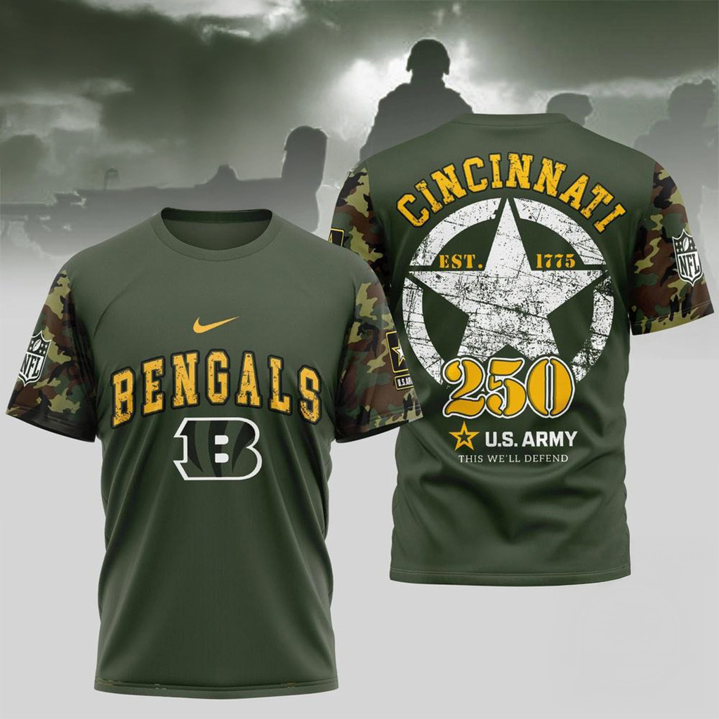 NFL Cincinnati Bengal US Army 250Th Birthday Celebration 3D Shirt