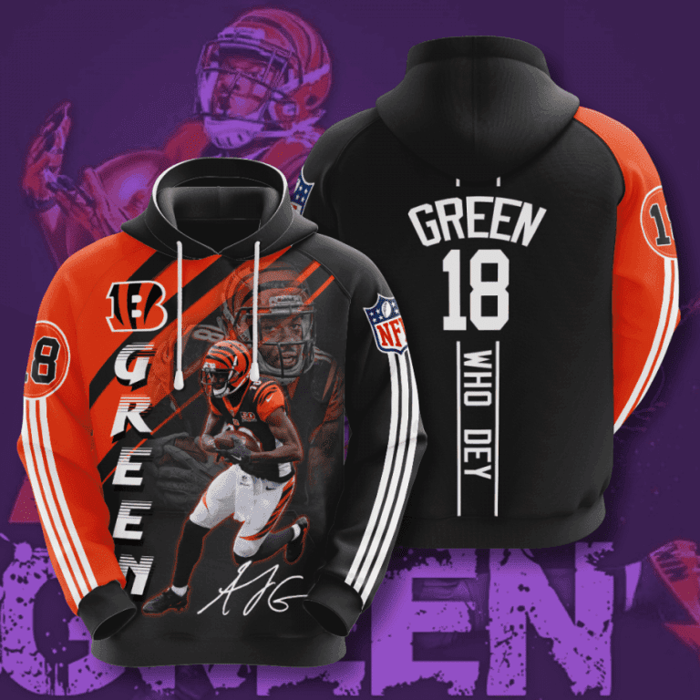 NFL Cincinnati Bengals Green 18 Hoodie Zip Hoodie
