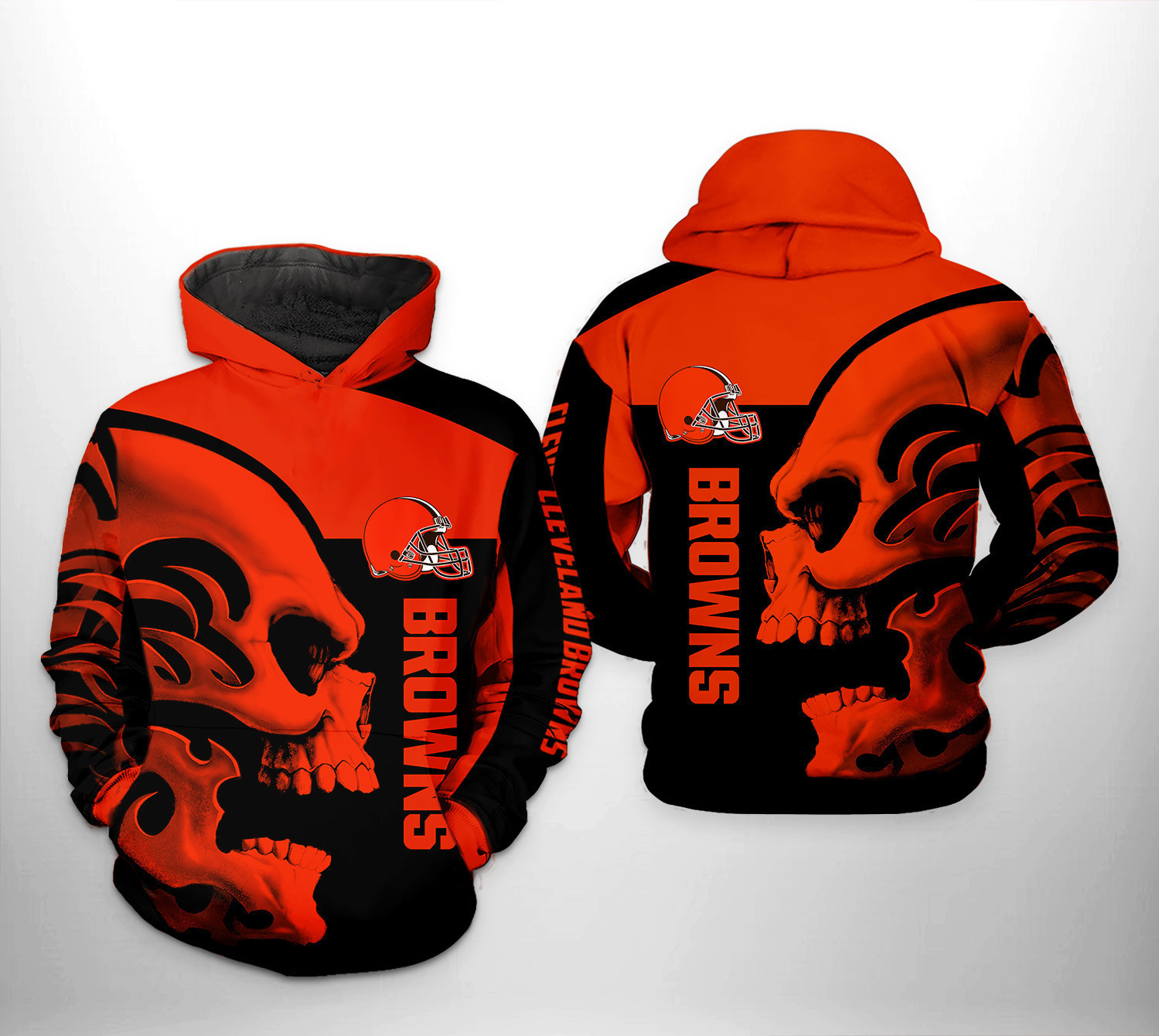 NFL Cleveland Browns NFL Skull Hoodie Zip Hoodie