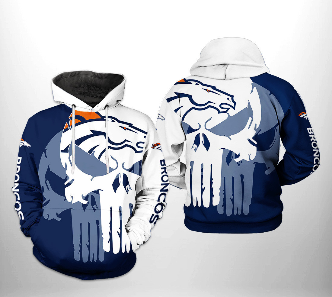 NFL Denver Broncos NFL Team Skull Hoodie Zip Hoodie