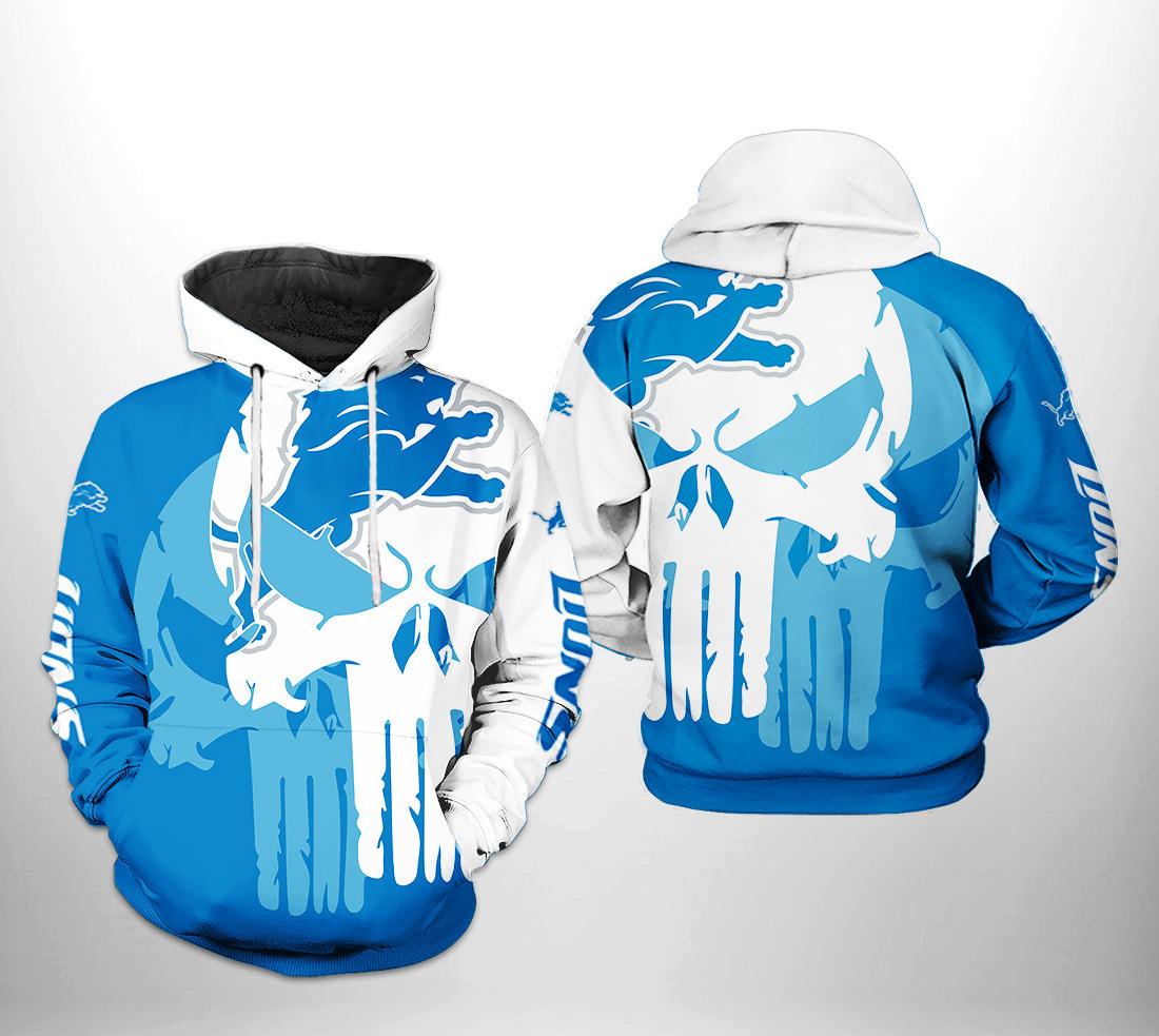 NFL Detroit Lions NFL Team Skull Hoodie Zip Hoodie