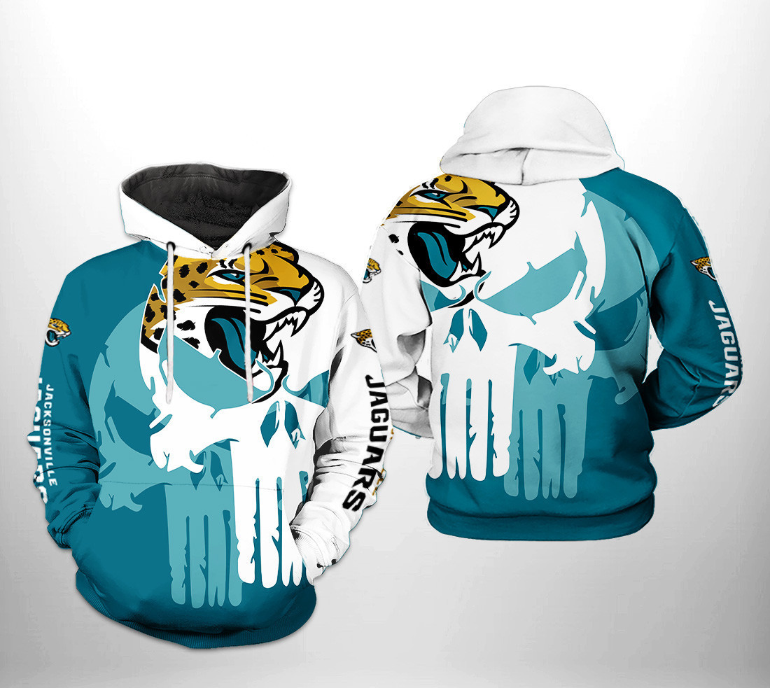 NFL Jacksonville Jaguars NFL Team Skull Hoodie Zip Hoodie