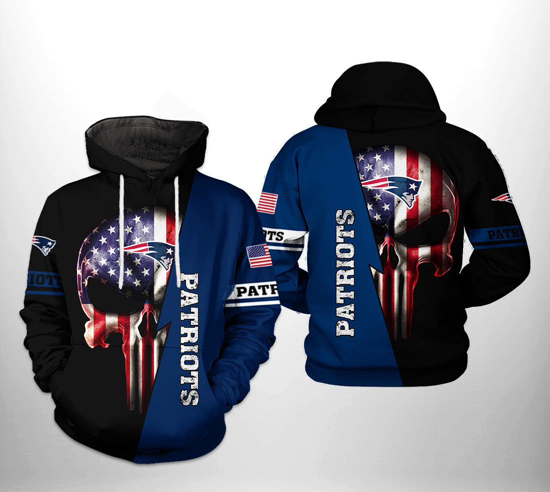 NFL New England Patriots NFL US Flag Skull Team Hoodie Zip Hoodie