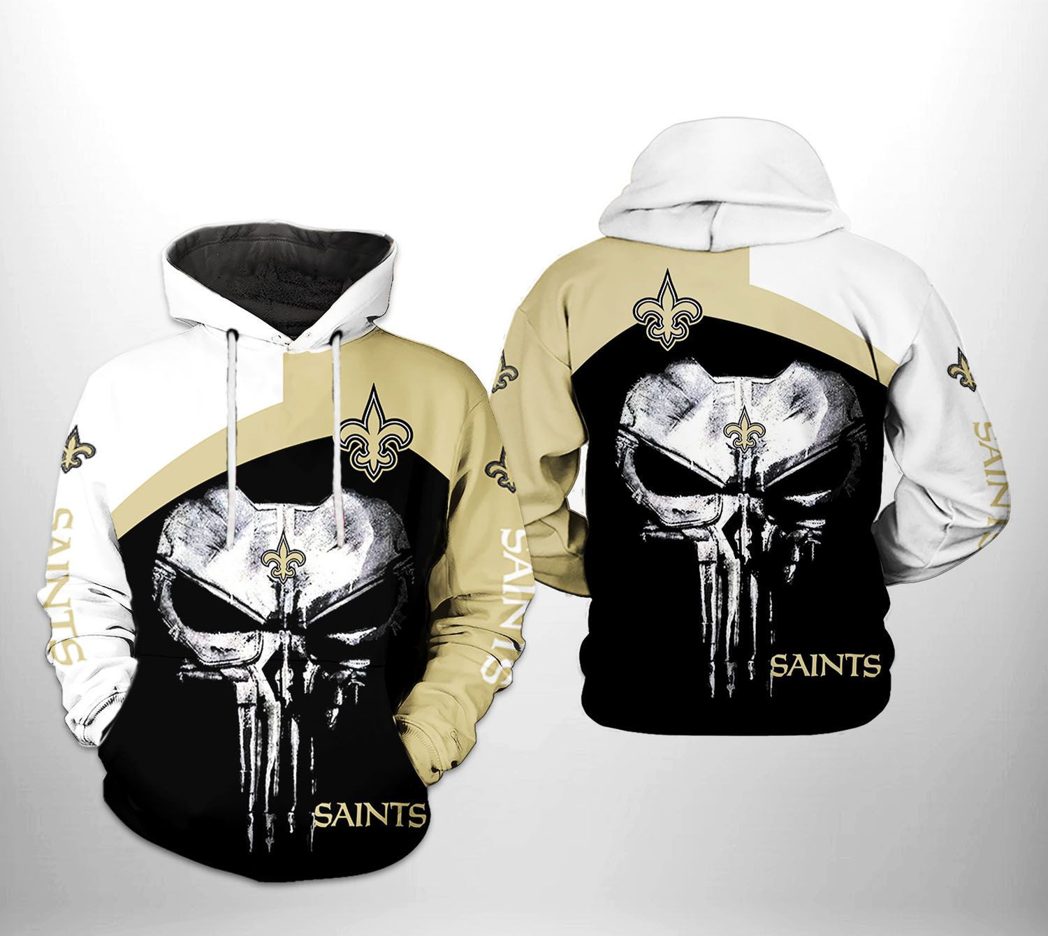 NFL New Orleans Saints NFL Skull Punisher Team Hoodie Zip Hoodie