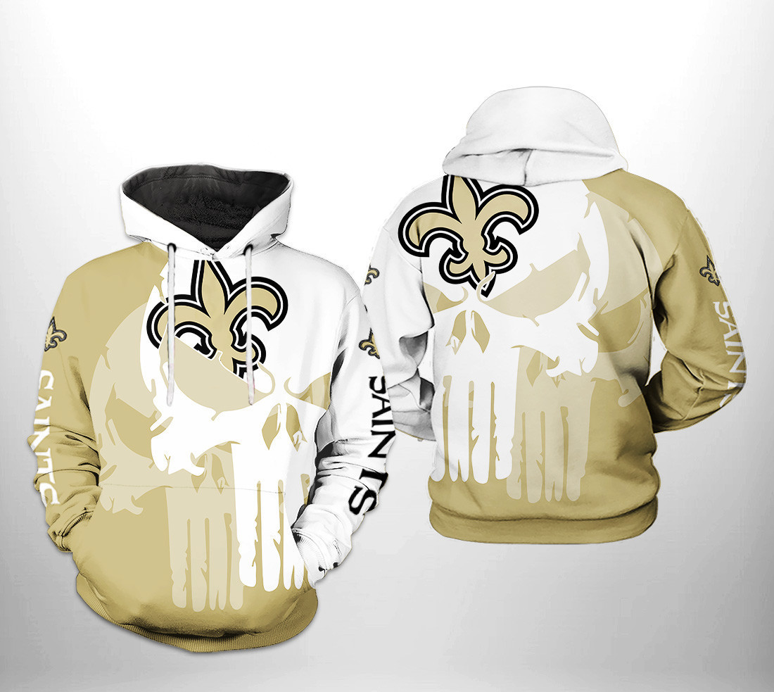 NFL New Orleans Saints NFL Team Skull Hoodie Zip Hoodie