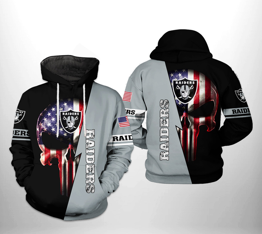 NFL Oakland Raiders NFL US Flag Skull Team Hoodie Zip Hoodie