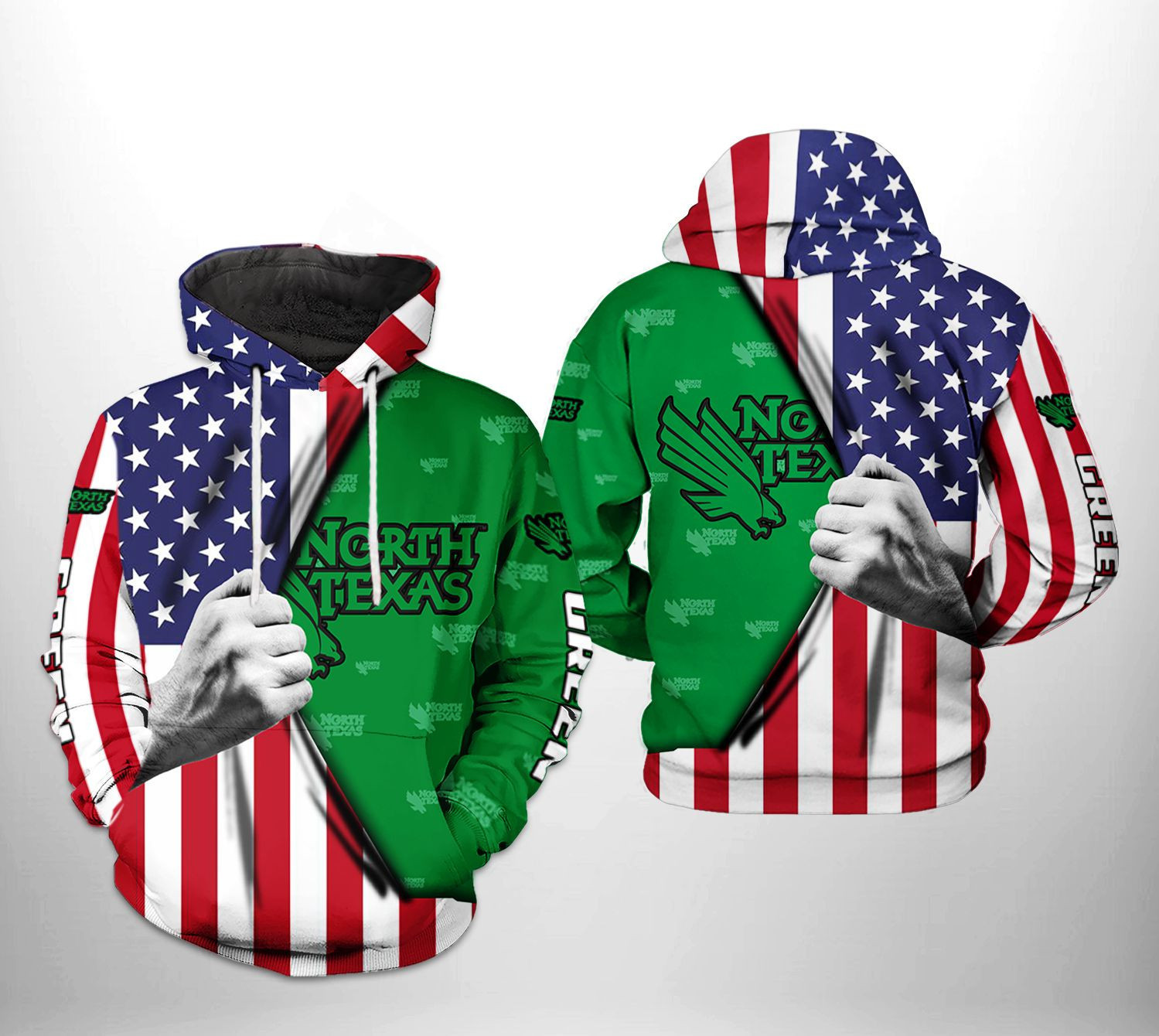 North Texas Mean Green NCAA US Flag Hoodie Zip Hoodie Version 999