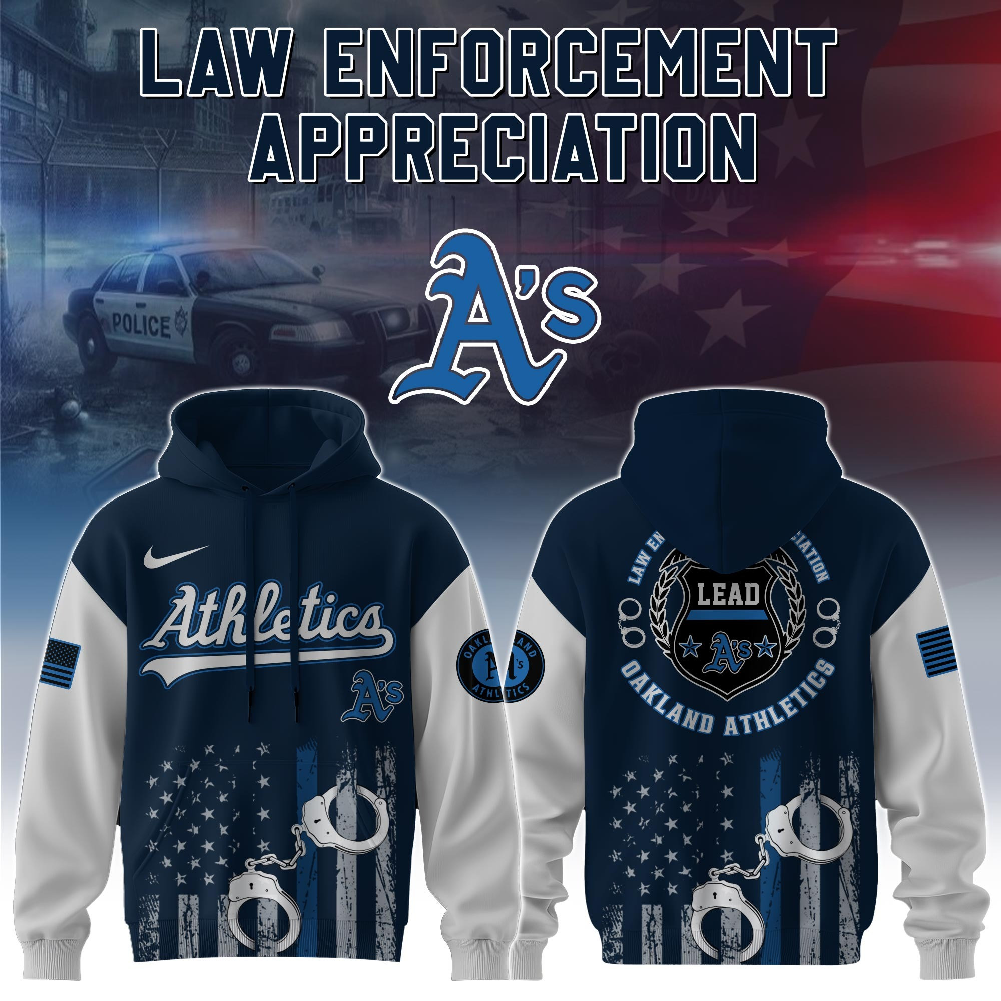 Oakland Athletics MLB Law Enforcement Appreciation Day Hoodie Thin Blue Line Fan Gifts
