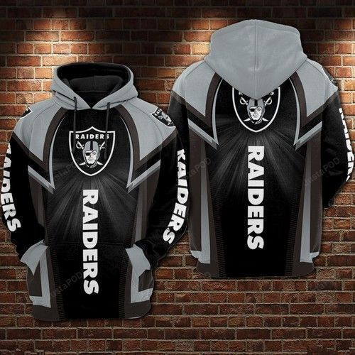 Oakland Raiders Nfl Football Black Gray Hoodie Zip Hoodie