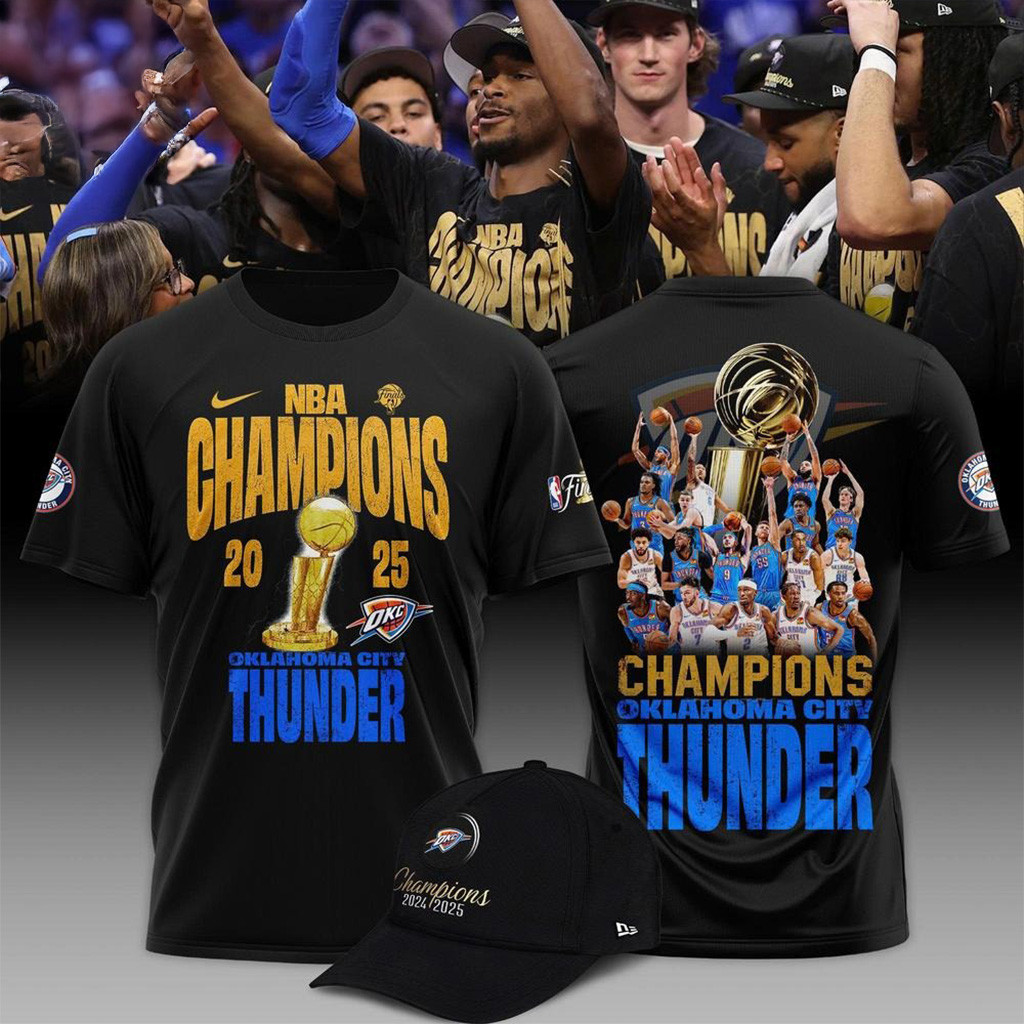 Oklahoma City Thunder 2025 Champions NBA Black T-Shirt OKC Merch Gifts For Father