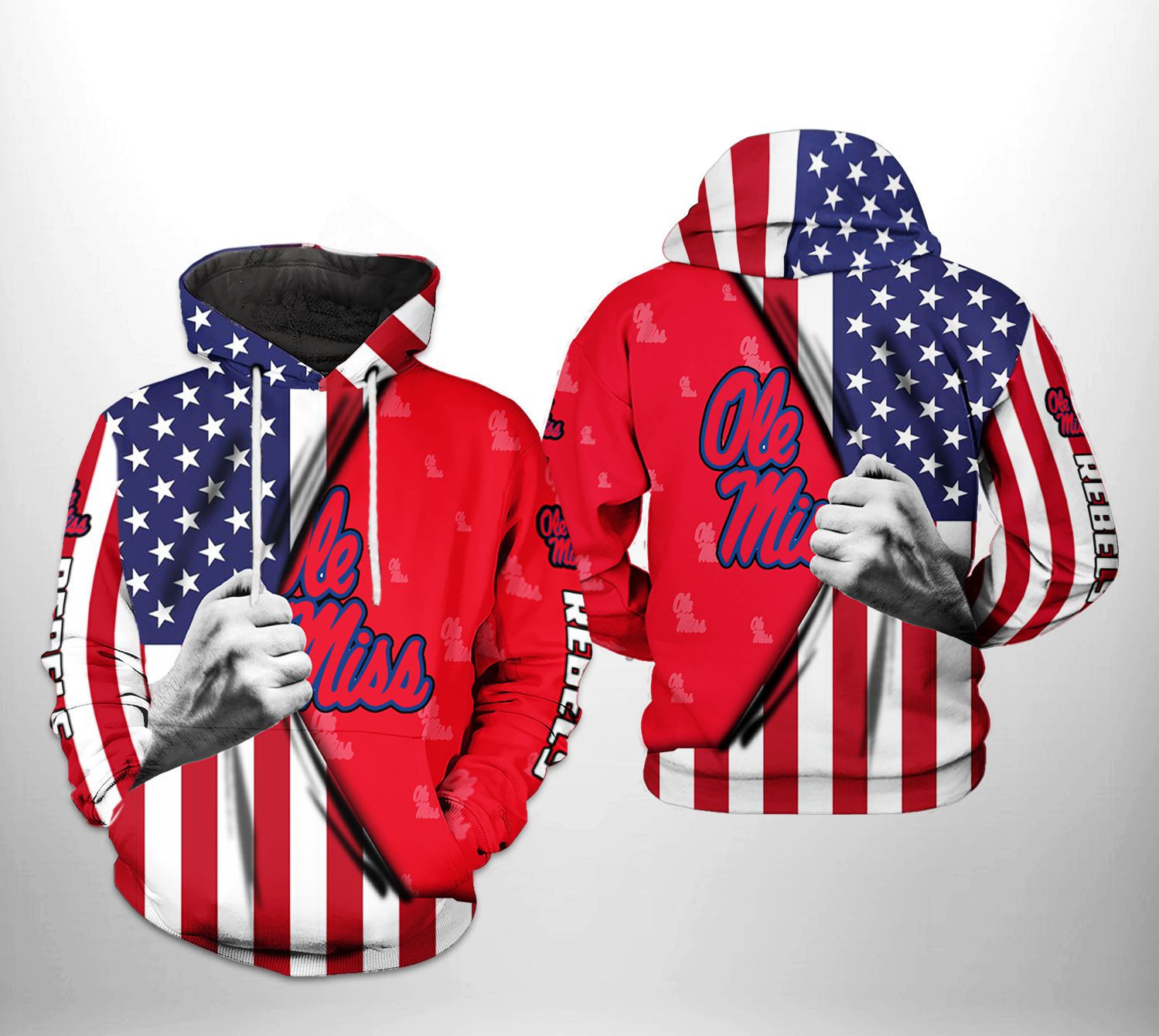 Ole Miss Rebels NCAA US Flag Hoodie Zip Hoodie Version 1071