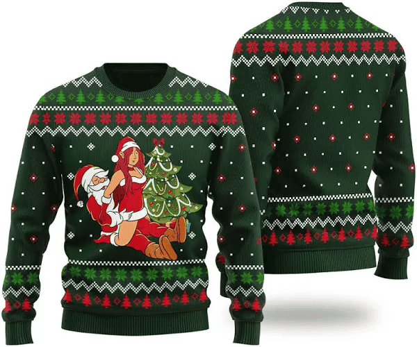 Party By The Tree Sexy Santa Couple Ugly Christmas Sweater