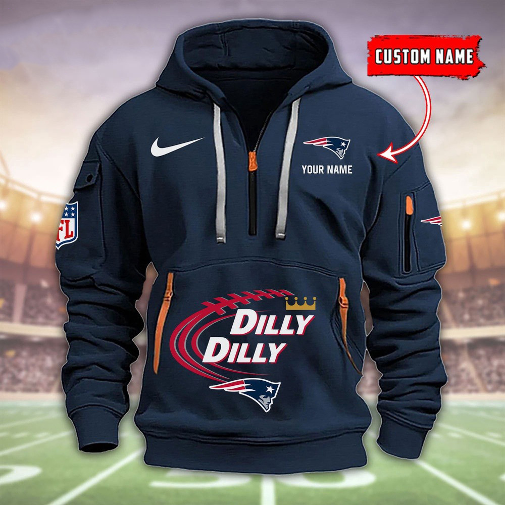 Personalized NFL New England Patriots Dilly Dilly Quarter Half Zip Hoodie Football Merch