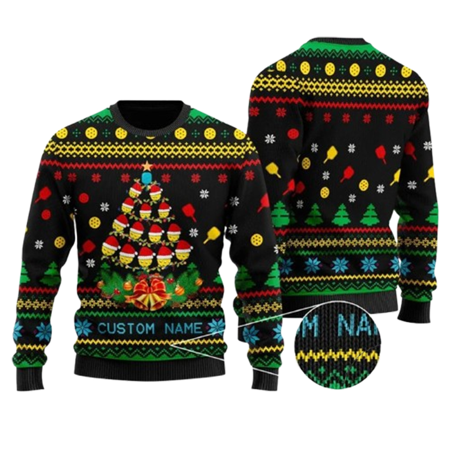 Pickleball Symbol Image Noel Pattern Gifts For Sport Lovers Ugly Christmas Sweater