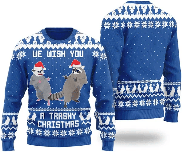 Racoon Opossum We Wish You A Trashy Christmas Ugly Sweater