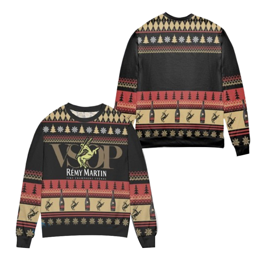 Remy Martin Cognac Snowflake And Pine Tree Ugly Christmas Sweater