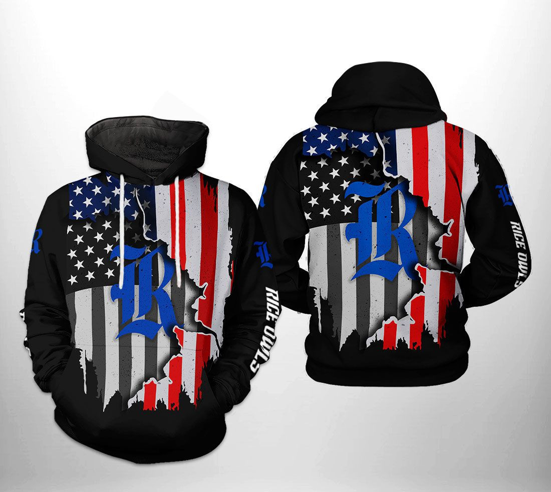 Rice Owls NCAA US Flag Hoodie Zip Hoodie