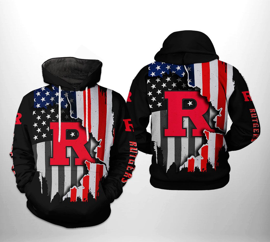Rutgers Scarlet Knights NCAA US Flag Hoodie Zip Hoodie Version 2198