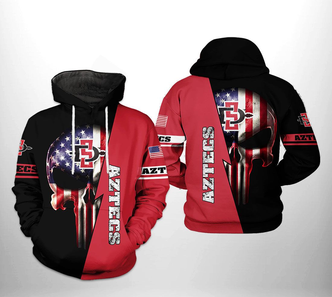 San Diego State Aztecs NCAA US Flag Skull Hoodie Zip Hoodie