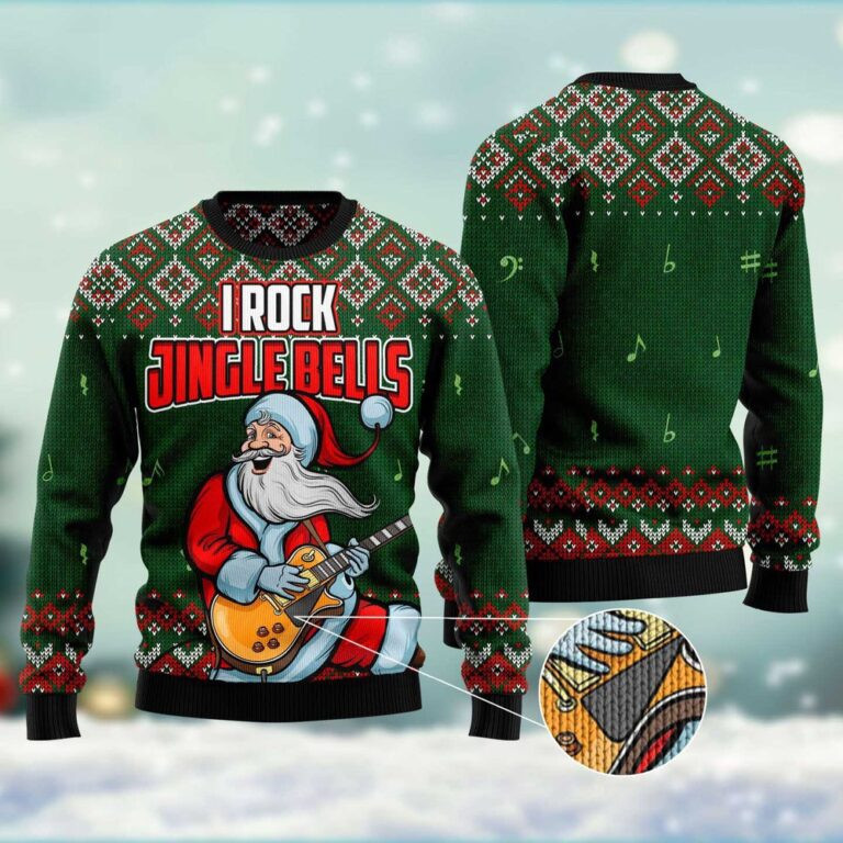 Santa Claus I Rock Jingle Bells Ugly Christmas Sweater