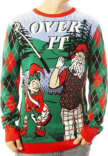 Santa Golfing Over It Ugly Christmas Sweater