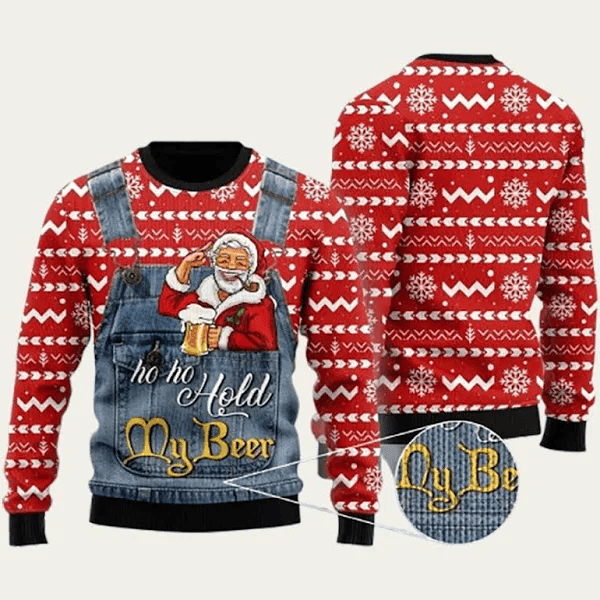 Santa Ho Ho Hold My Beer Ugly Christmas Sweater