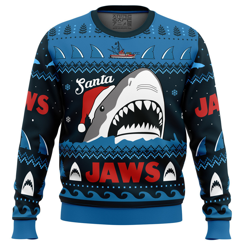 Santa Jaws Ugly Christmas Sweater - Festive Holiday Shark Jaws