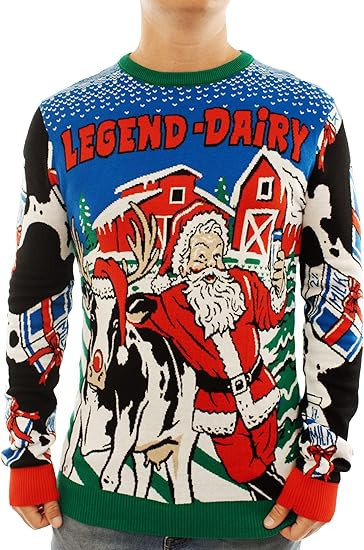 Santa with Dairy Cow Legend-dairy Ugly Christmas Sweater